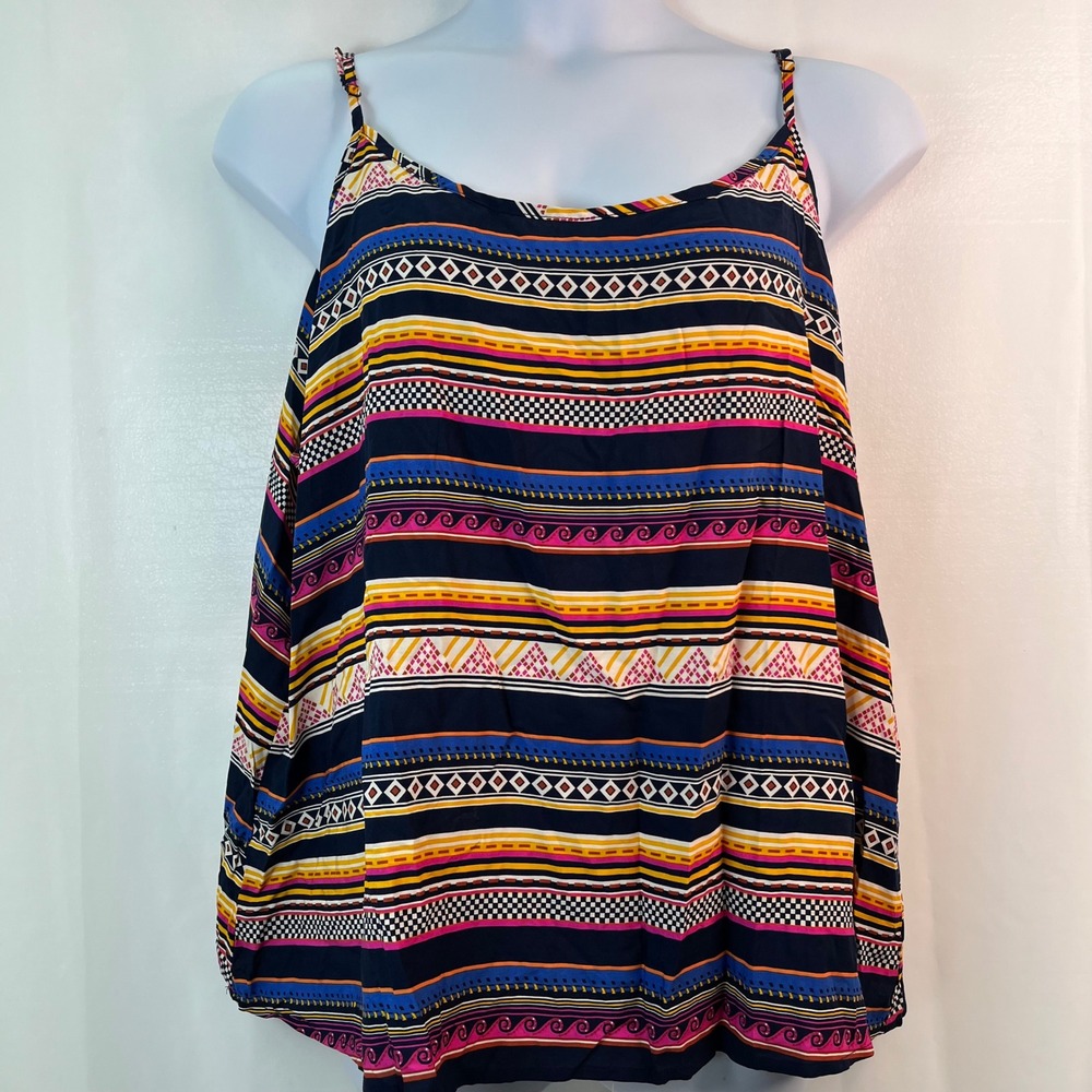 Emery Rose 5XL Sleeveless Tank‎ Top Navy Striped Geo Y2K Lightweight Art to Wear
